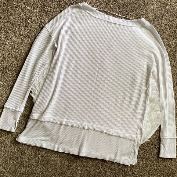 We the Free Top White Raw Hem Waffle Knit Womens Size Large - Picture 1 of 9